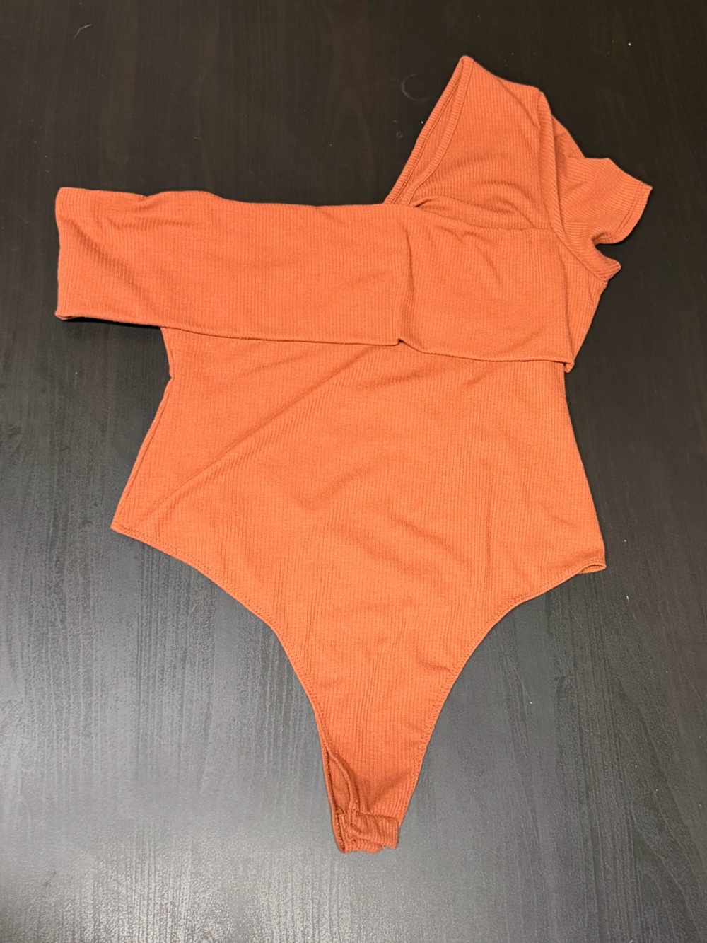 Lulu's Ribbed One-Shoulder Top in Burnt Orange